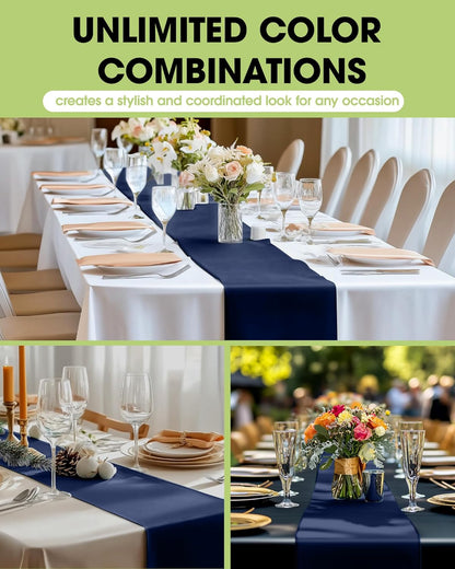 Navy Blue Plastic Table Runners - 12 Pack, 14'' X 108'', Water Resistant & Disposable Centerpiece Decorations for Table Cloth, Wedding, Birthday, Holiday, Baby Shower, Party, Home Decor