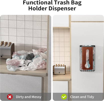 Plastic Grocery Bag Holder - Extra Large Trash Bag Dispenser Wall Mount with Mounting Accessories - Walnut Black Reusable Bags Storage Organizer for Kitchen, under Sink, Pantry, Garage