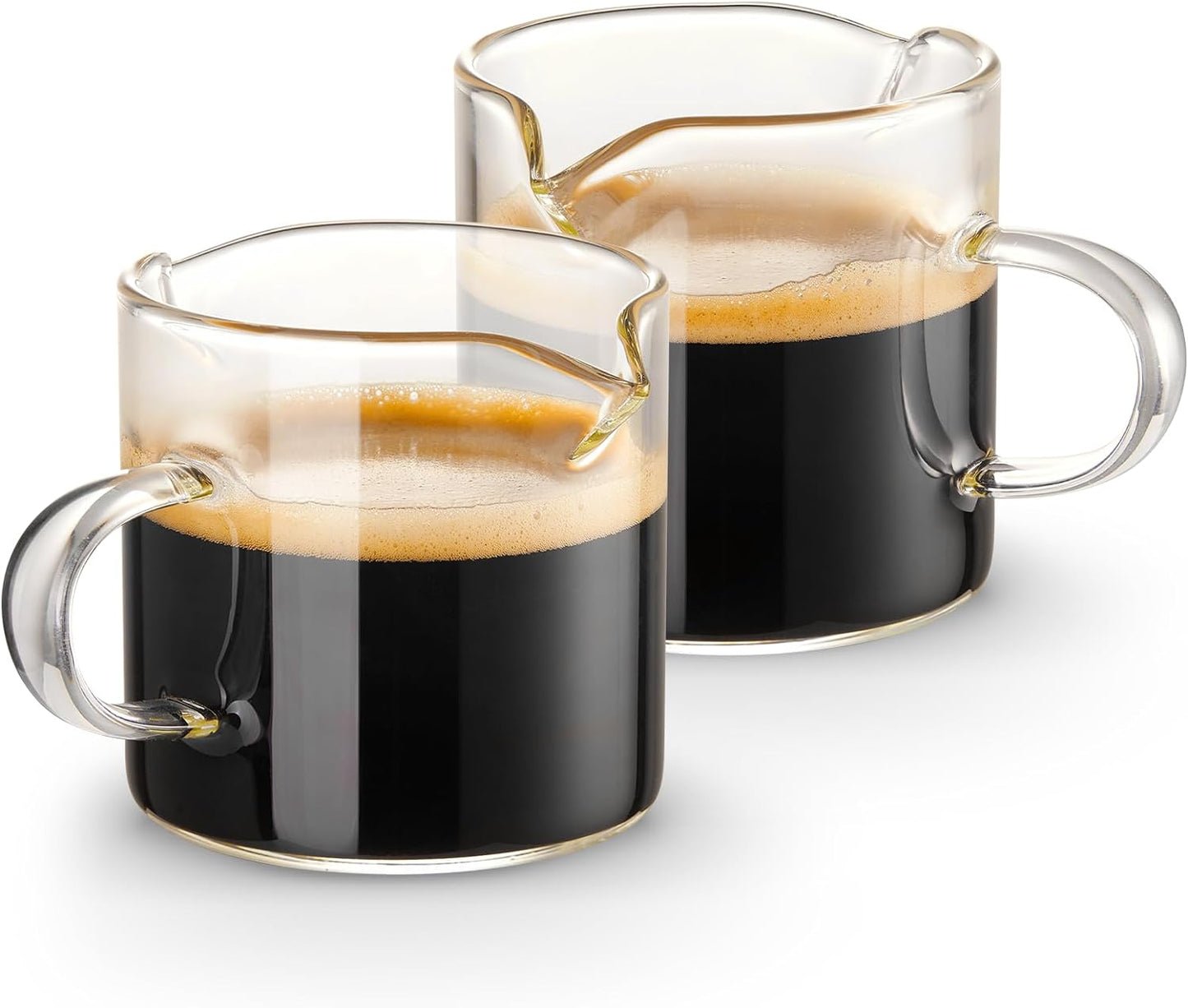 Espresso Cups Set of 2, 4 OZ Double Spouts Cups, Shot Glasses, Milk Cup with Handle, Clear Glass, Espresso Accessories for Machine, Small