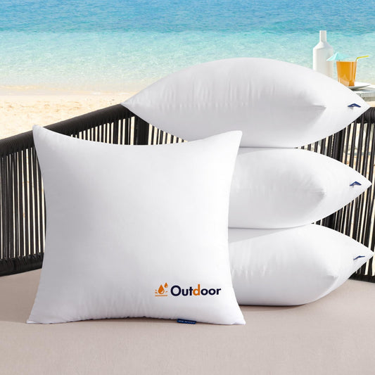 Set of 4 Waterproof 18x18 Outdoor Throw Pillow Inserts - Decorative Hypoallergenic Cushions for Patio and Garden