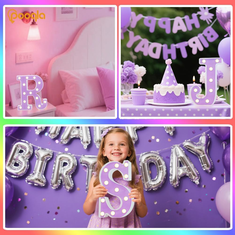 LED Marquee Letter Lights, Light up Alphabet Marquee Letters Sign for Night Light Birthday Wedding Party Christmas Lamp Home Bar Decoration, Purple Letter A