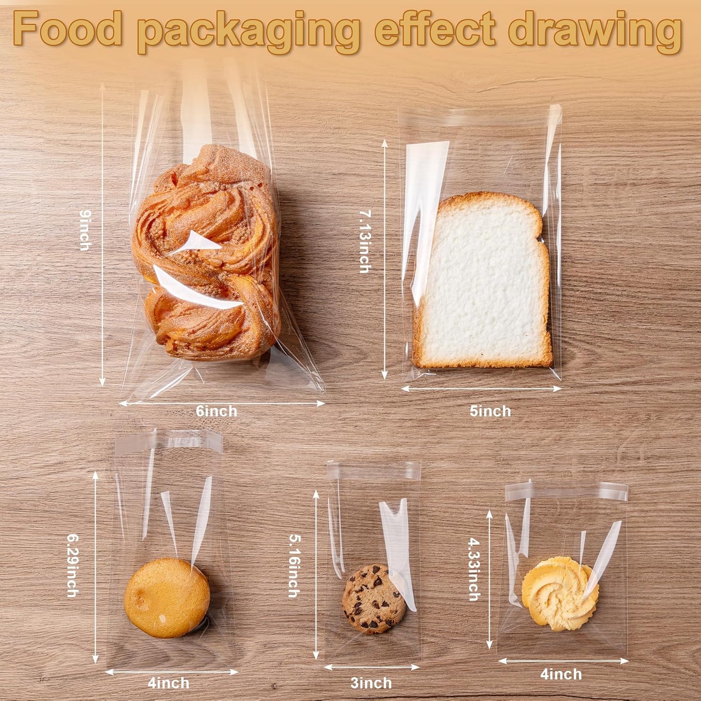 Clear Self Sealing Cellophane Bags, 200 Pcs 4X6 Inches Cookie Bags Resealable Cellophane Bag for Gift Wrapping,Packaging Cookies,Candies,Dessert,Bakery,Party Favors