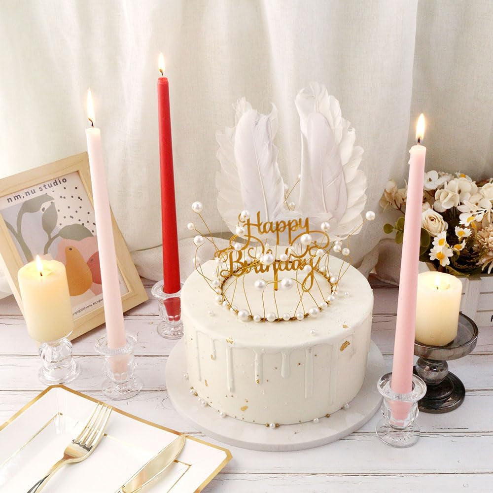 Glass Taper Candle Holder Set of 24 - Clear Crystal Candlestick Holders for Tapered Candles, Elegant Candle Stick Holder Set for Wedding Party Christmas Thanksgiving Festival (24, Transparent)