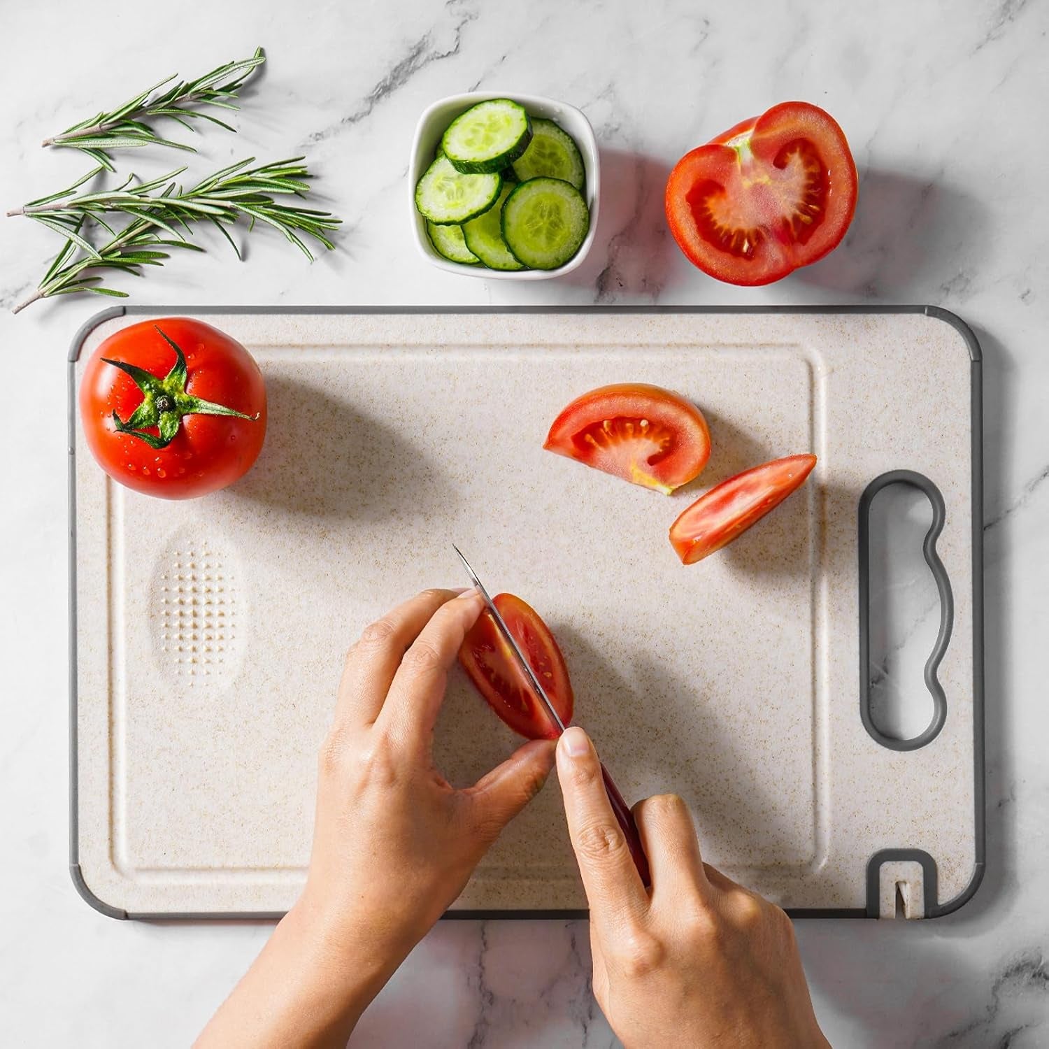 Stainless Steel Cutting Board for Kitchen, Non Toxic Large Chopping Board Double Sided Non-Slip Scratch-Resistant Mesh Design with Juice Groove Food-Grade Wheat Straw PP 15×10 in Easy to Clean