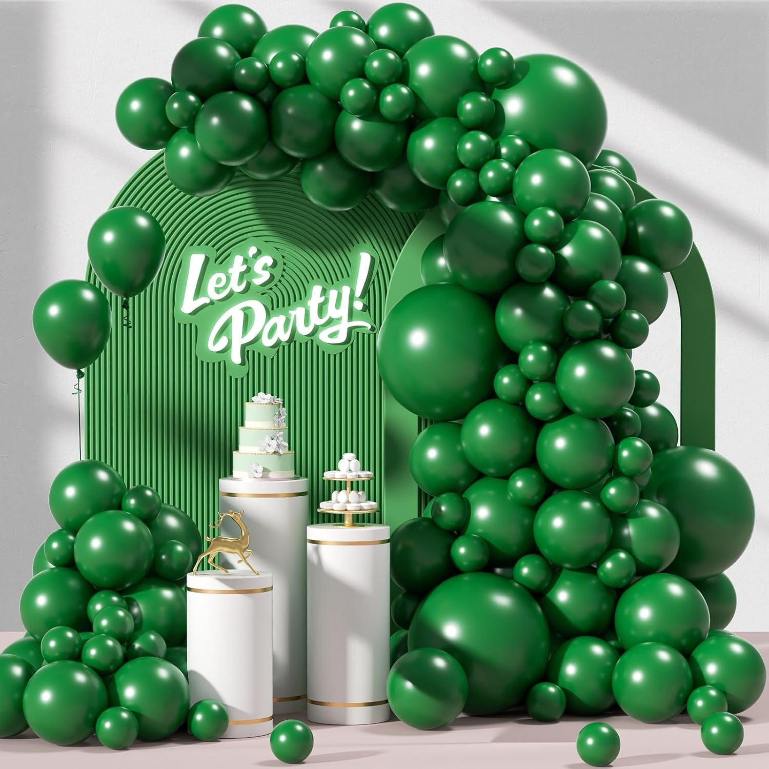 120Pcs Dark Green Balloon Arch Kit, 18 12 10 5 Inch Green Latex Balloons Different Sizes Dark Green Balloon Garland for Jungle Tropical Safari Birthday Party Decorations