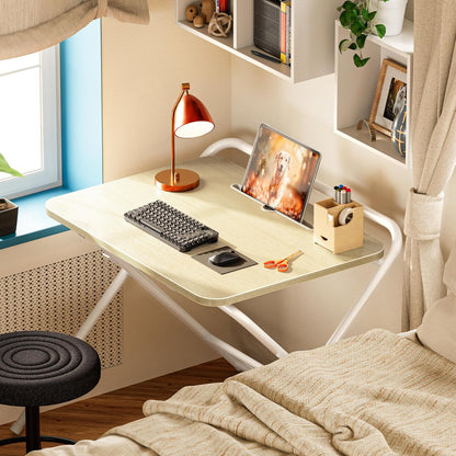 Adjustable Height Folding Desk with Tablet Slot, 24-Inch Compact Computer Desk for Small Spaces, Ideal for Home Office, Bedroom, and Study, Oak Finish