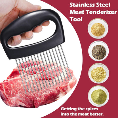 Extra-Large Onion Holder for Slicing, Onion Cutter Vegetable Chopper, Extra-Large Tomato Slicer with 16 Long Needles, Stainless Steel Tomato Potato Slicer, Meat Tenderizer, Food Slicing Guide