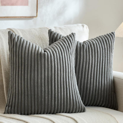 Set of 2 Dark Gray Boho Decorative Throw Pillow Covers 16X16 Inch for Couch Bed Sofa, Aesthetic Modern Bohemian Room Decor, Soft Fuzzy Fluffy Cozy Corduroy Textured Cushion Case 40X40Cm