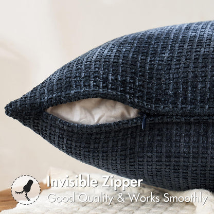 Pack of 2 Couch Throw Pillow Covers 18X18 Inch Coastal Navy Blue Modern Boho Accent Decorative Pillow Covers Soft Chenille Farmhouse Cushion Covers for Home Decor Bed Sofa Living Room