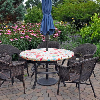 round Tablecloth, Fitted Table Cover with Umbrella Hole, 100% Waterproof, Elastic Edge, Flannel Backing, Plastic Table Cloth Fit 45"-56" round Tables for Patio, Picnic, Outdoor, Flowers
