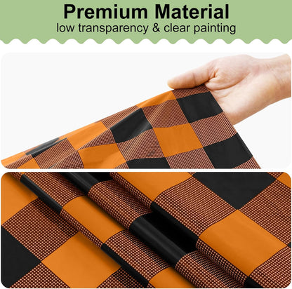 4 Packs Buffalo Disposable Table Cloth, 54 X 108 Inch Waterproof Plastic Tablecloth, Rectangle Black and Orange Checkered Table Covers for Fall, Halloween Decorations