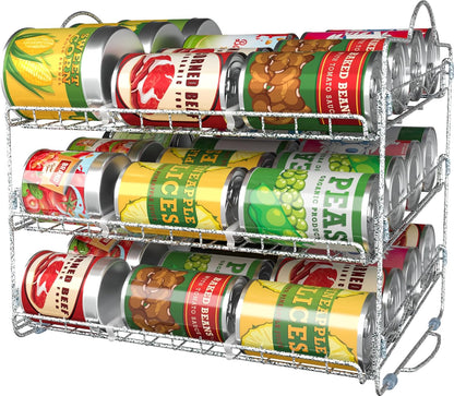 Can Organizer - Stackable Storage Rack Holds up to 36 Cans for Kitchen Cabinet or Pantry (Antique Silver)