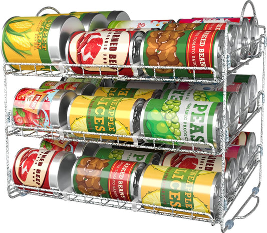 Can Organizer - Stackable Storage Rack Holds up to 36 Cans for Kitchen Cabinet or Pantry (Antique Silver)