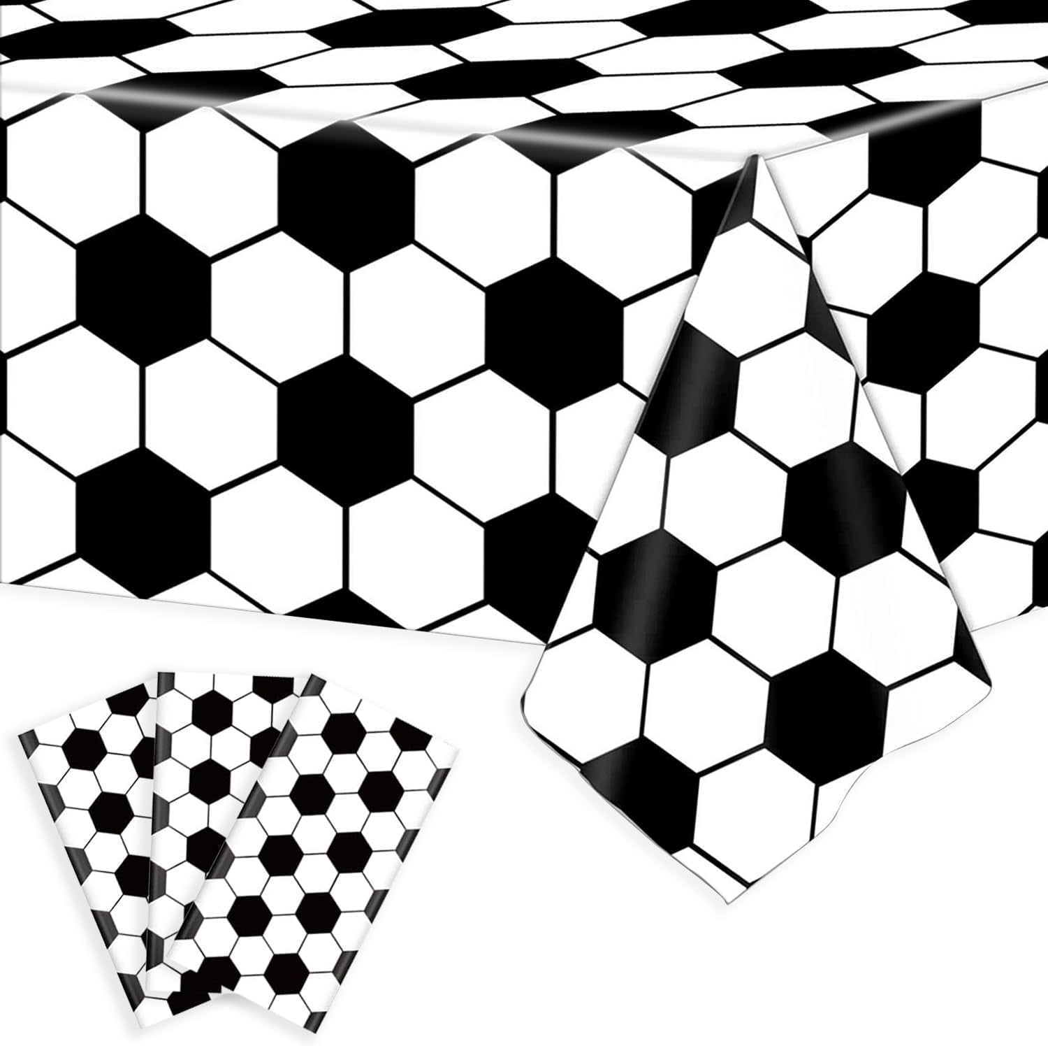 3 Packs Soccer Party Tablecloths 54 X 108 Inches Soccer Sports Ball Table Cover Disposable Waterproof Plastic Soccer Themed Birthday Table Cloth Rectangular Football Tablecloth for Boys Sports