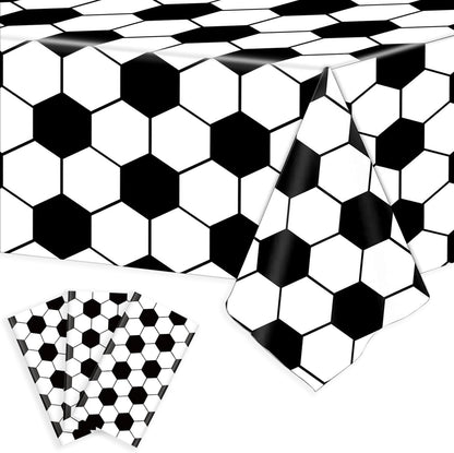 3 Packs Soccer Party Tablecloths 54 X 108 Inches Soccer Sports Ball Table Cover Disposable Waterproof Plastic Soccer Themed Birthday Table Cloth Rectangular Football Tablecloth for Boys Sports