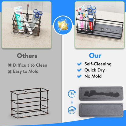 Toothbrush Holders with Water Absorbing Diatomite for Bathrooms, Electric Tooth Brush Toothpaste Holder, Kitchen Countertop Sink Caddy Sponge Organizers and Storage, Stone Drying