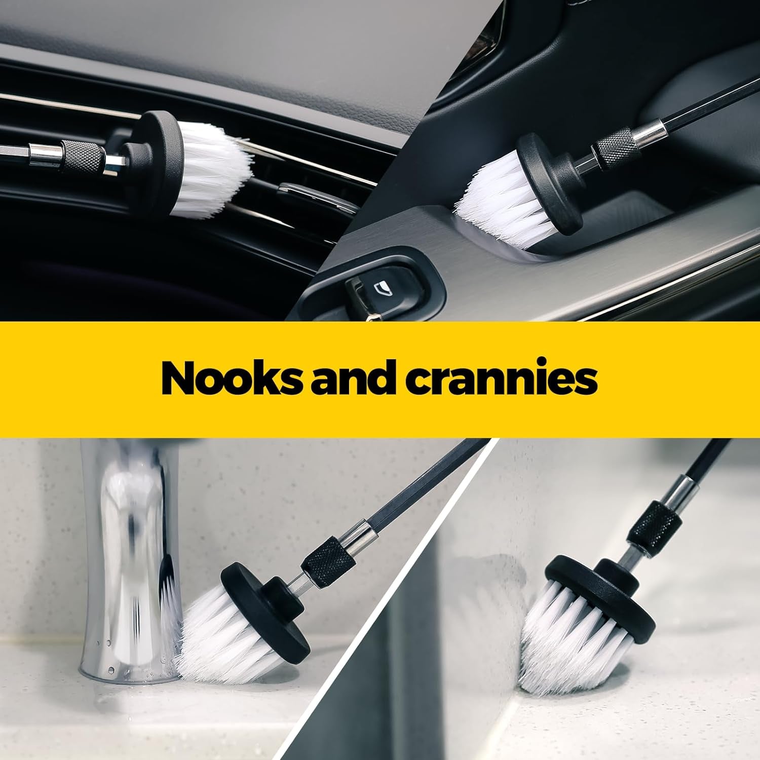 5Pack Drill Brush Attachment Set-Car Interior Detailing Kit，Power Scrubber Brush Extended Long Attachment for Bathroom, Car，Shower，Carpet,Boat,Kitchen，Floor and Tile，White