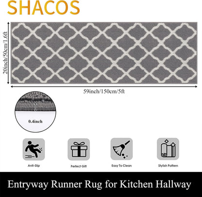 Washable Runner Rug 20"X59" Dirt Trapping Non Slip Rubber Backing Rug Runner Floor Mats Carpet Runners for Entryway Hallway Kitchen Garage Laundry Room, Light Gray