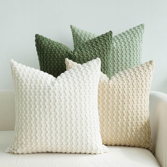 Pack of 4 Spring Decorative Throw Pillow Covers Farmhouse Boho Home Decor Striped Corduroy Square Pillowcases 18 X 18 Inch Green