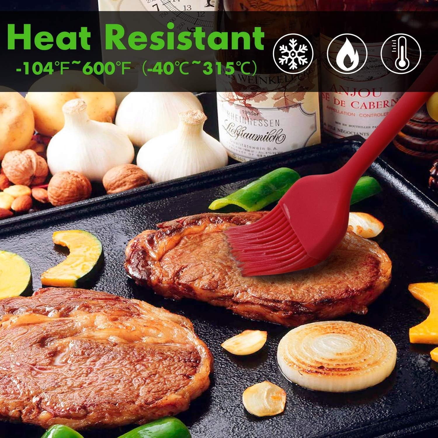 Basting Brushes Silicone Heat Resistant Pastry Brushes Spread Oil Butter Sauce Marinades for BBQ Grill Barbecue Baking Kitchen Cooking BPA Free Dishwasher Safe (Red 2)