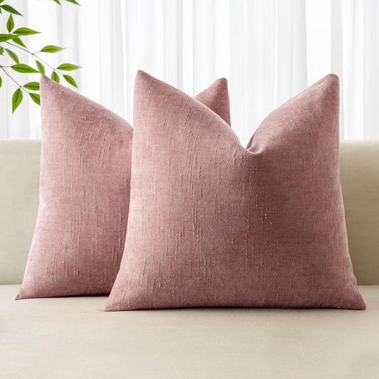Set of 2 Soft Chenille Decorative Throw Pillow Covers - Solid Textured Cushions for Spring and Valentine's Day, 20x20 Inch, Blush Pink