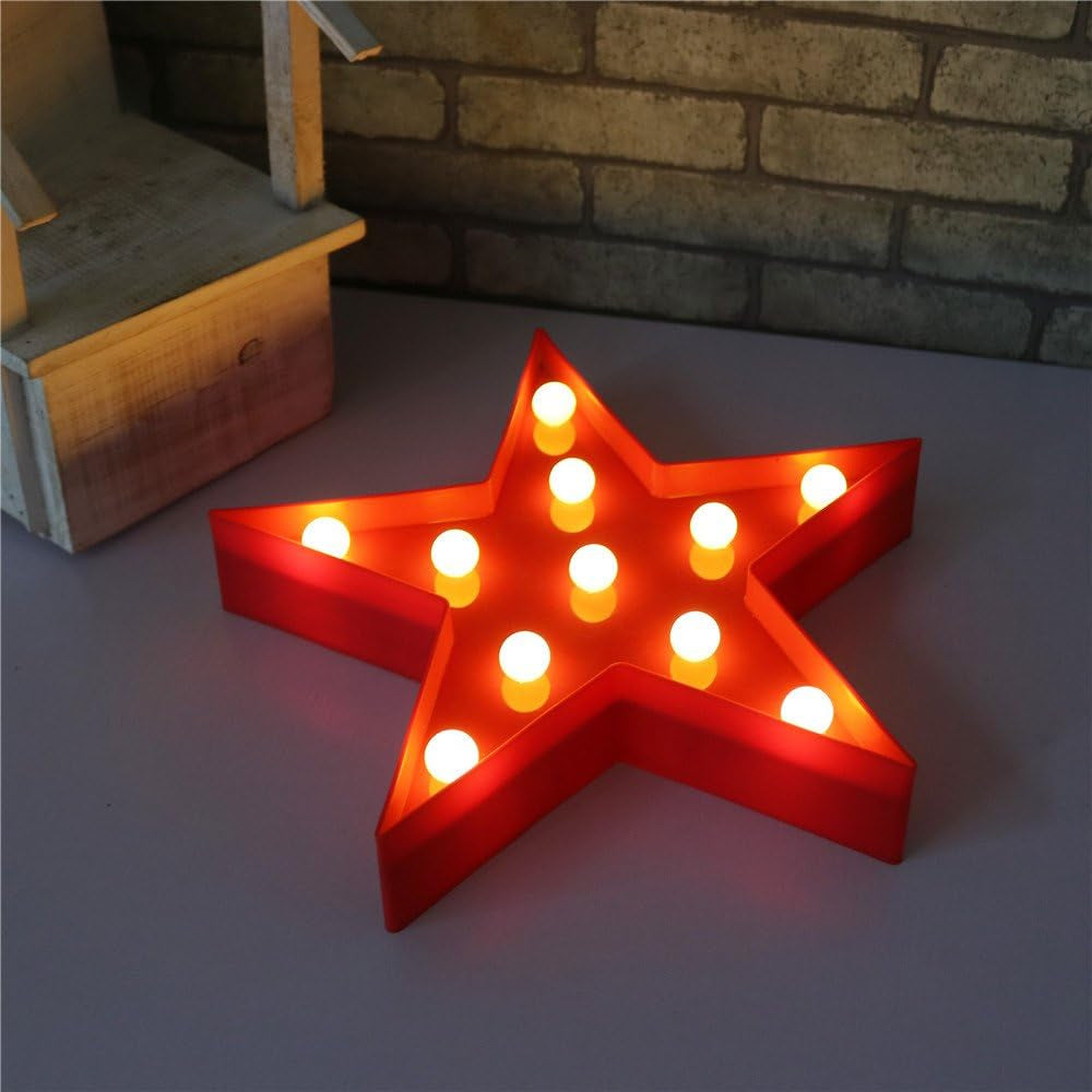 Marquee Light Star Shaped LED Plastic Sign-Lighted Marquee Star Sign Wall Décor Battery Operated (Red)