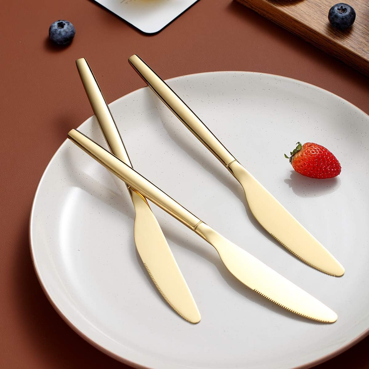 Set of 4 Titanium-Plated Gold Stainless Steel Dinner Knives - Dishwasher Safe Butter Knives