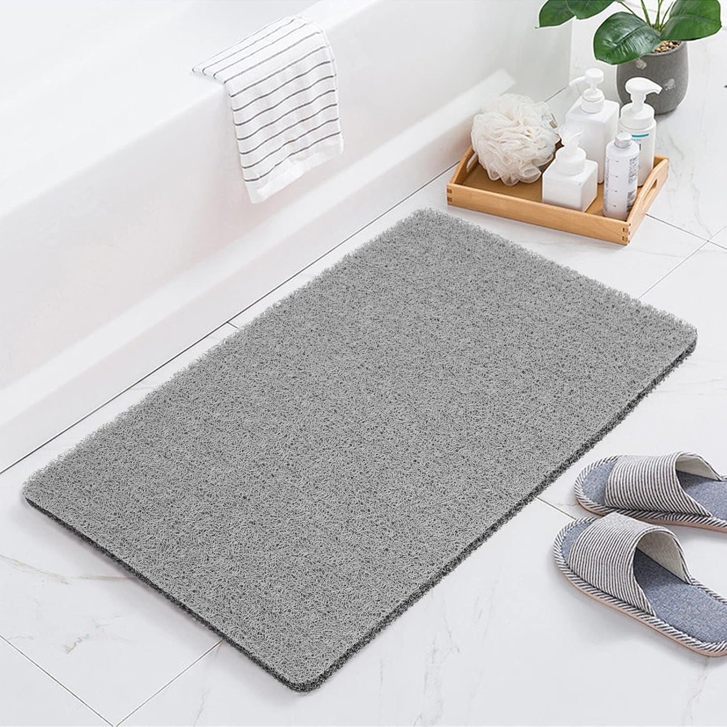 Bathtub Mat Non Slip, Bath Mat for Tub, Shower Mats for inside Shower, 17X24 Inch, PVC Loofah Bathroom Mats for Wet Areas, Quick Drying, Grey