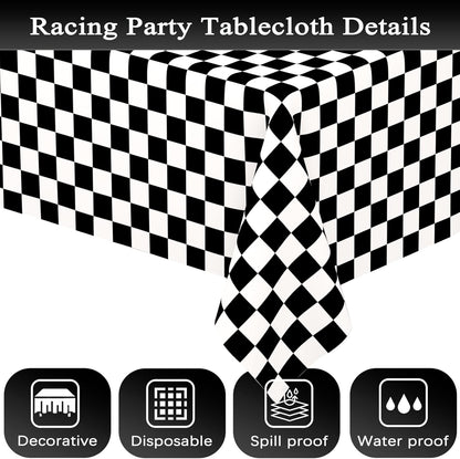 2 Pack Black and White Checkered Disposable Tablecloth Race Car Theme Party Table Cloth, Black Checkered Tablecloth for Race Car Theme Birthday, Outdoor Picnic Parties Decorations, 54 × 108 Inch