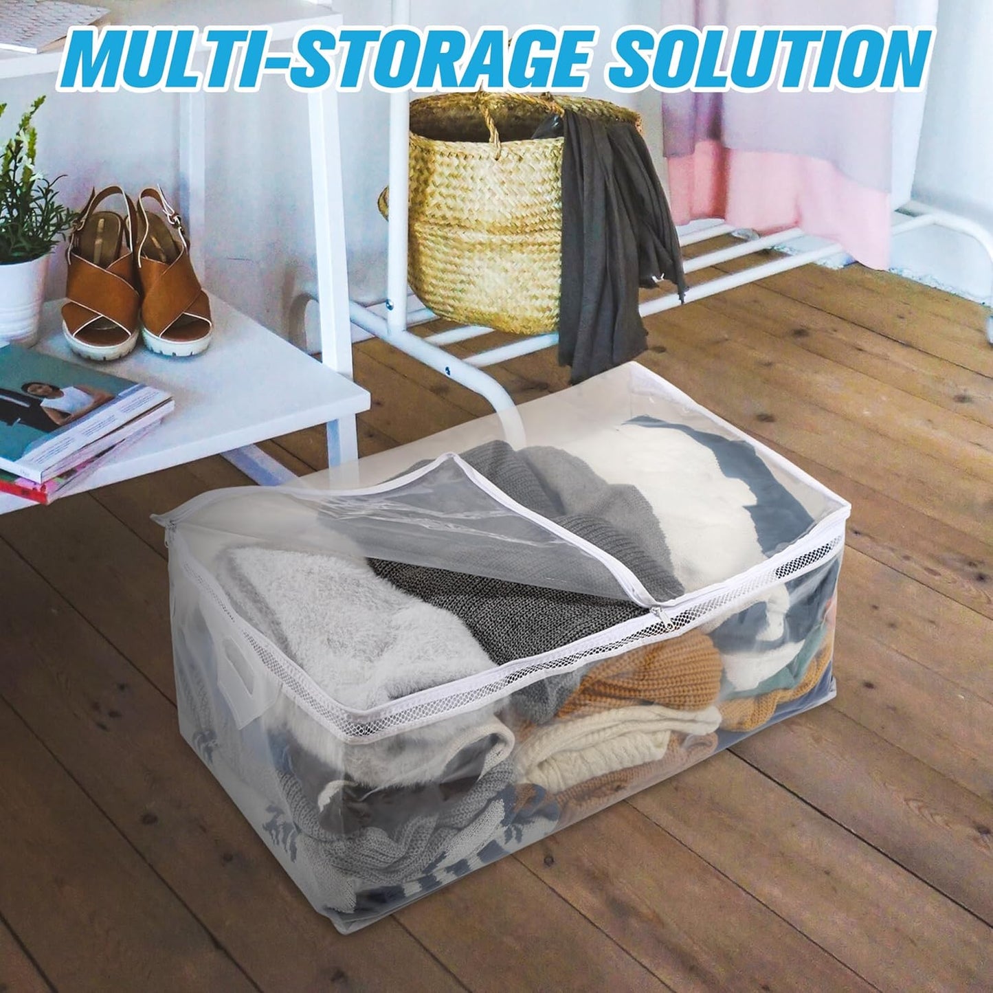 20 Gallon Large Storage Bag for Clothes, Zipper Clothing Storage Bag, Clear Organizer with Reinforced Handles, for Comforters Blankets Pillows Bedding (1 Pack)