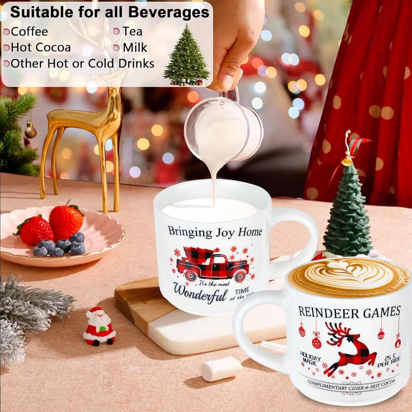 Christmas Mug Set of 6, 16Oz Red Black Plaid Christmas Coffee Mug, Christmas Table Centerpieces Decor Stackable Christmas Coffee Mug as Christmas Gifts for Family, Friends and Colleagues