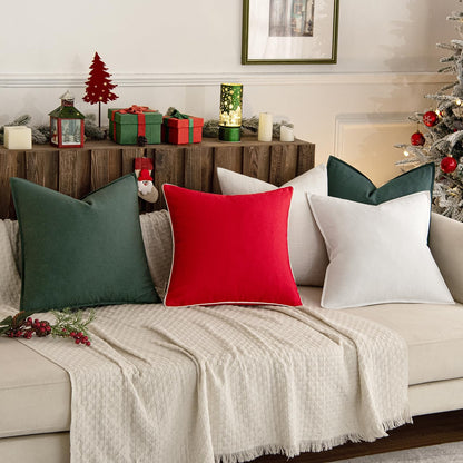 Pack of 2 Christmas Decorative Linen Pillow Covers Boho Farmhouse Modern Soft Accent Throw Pillows Neutral Cushion Covers for Sofa Couch Bed Living Room Home Decor, 18X18 Inch Dark Green