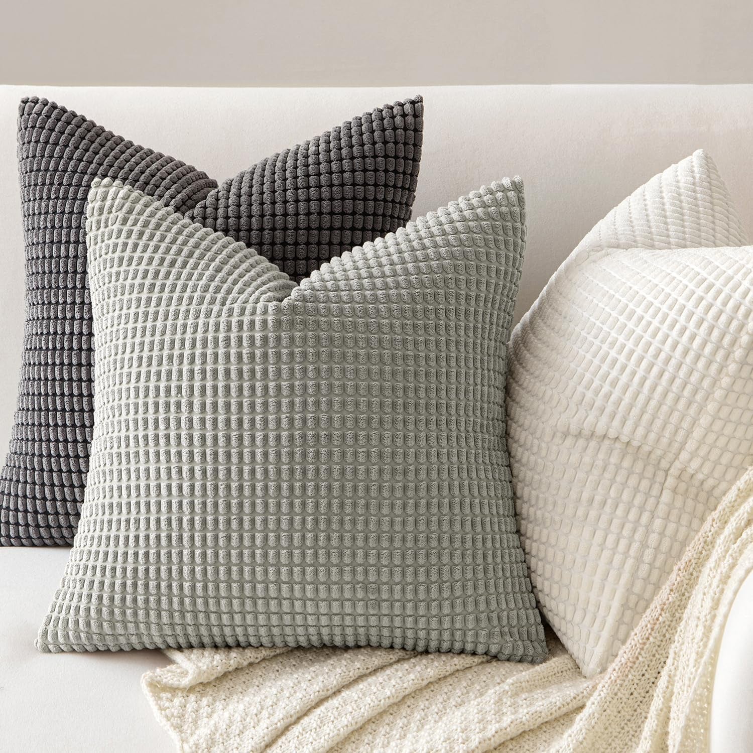 Pack of 2 Pillow Covers 18X18 Inch Granules Soft Corduroy Decorative Throw Pillow Covers for Couch Cushion Sofa Bedroom Living Room, Grey