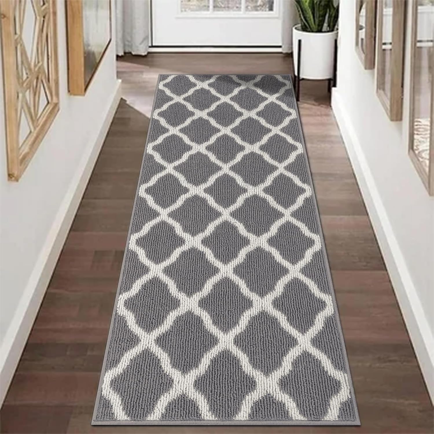Washable Runner Rug 20"X59" Dirt Trapping Non Slip Rubber Backing Rug Runner Floor Mats Carpet Runners for Entryway Hallway Kitchen Garage Laundry Room, Light Gray
