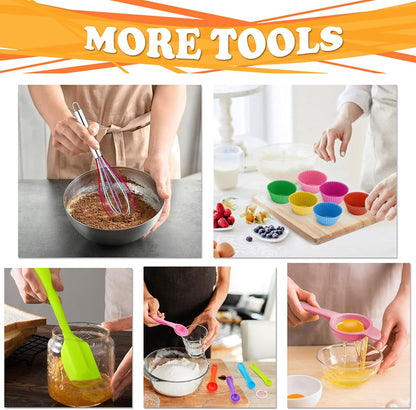 153Pcs Cake Baking Pan Set Decorating Supplies Kit,  Stainless Steel 4/6/8/9.5 Inch Cake Pans with Icing Tips Tools, Parchment Papers, Whisk, Egg Separator, Muffin Cups, Measuring Spoon