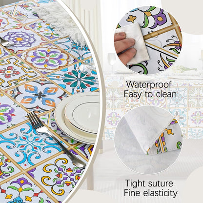 Rectangle Tablecloth, Waterproof Vinyl Table Cloth with Flannel Backing, Plastic Table Cloths for Dinner, Kitchen, Outdoor and Parties, 60"X84"