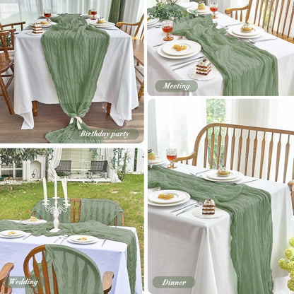 1 Pcs Cheesecloth Table Runner - 10Ft Sage Green Boho Gauze Cheese Cloth Table Runners for Baby Shower Decoration Wedding Party Summer Garden Farmhouse