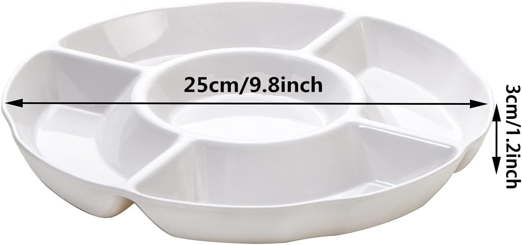 Set of 2Pcs 10 Inch Melamine Serving Tray with 5 Compartments, Divided Serving Platter for Appetizer, Snack, Veggie, Fruits (White)