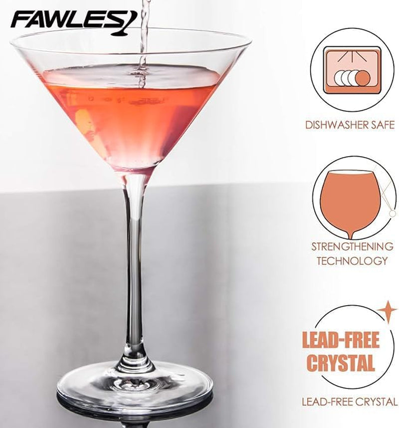 Set of 4 Crystal Martini Glasses - 9 Ounce V-Shape Straight-Stemmed Classic Clear Cocktail Glasses - Ideal Wine Gift for Engagement Parties, Work Gatherings, and Housewarmings