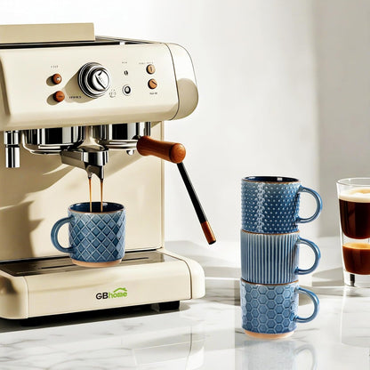 Stackable 12 OZ Ceramic Coffee Mugs Set of 4 with Textured Patterns, Dishwasher and Microwave Safe, Ideal for Lattes, Cappuccinos, and Cocoa