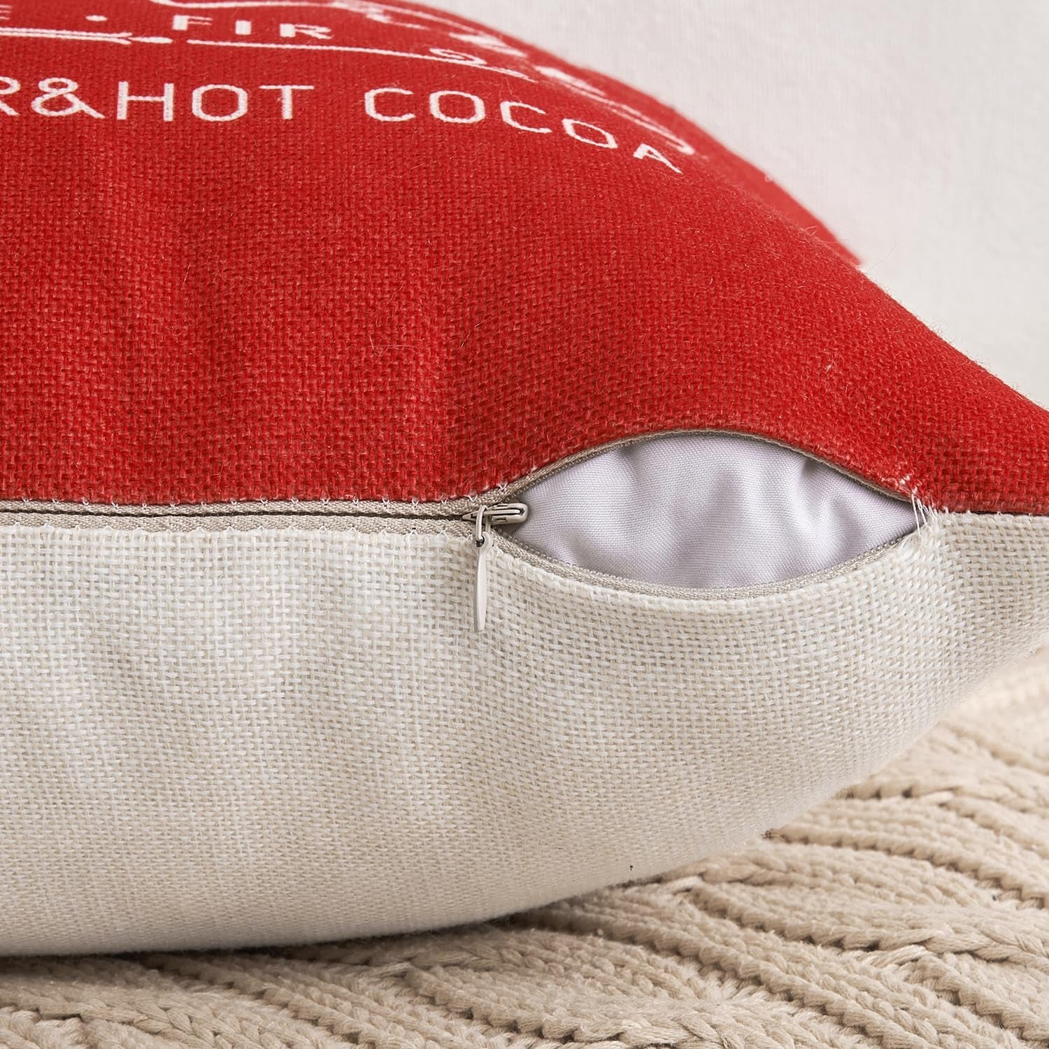 Set of 4 Holiday Red Decorative Pillow Covers 16X16 Inch Candy Canes Sleigh Christmas Tree Throw Pillow Cases Winter Seasonal Cushion Cases Home Decors for Sofa Couch Bedroom