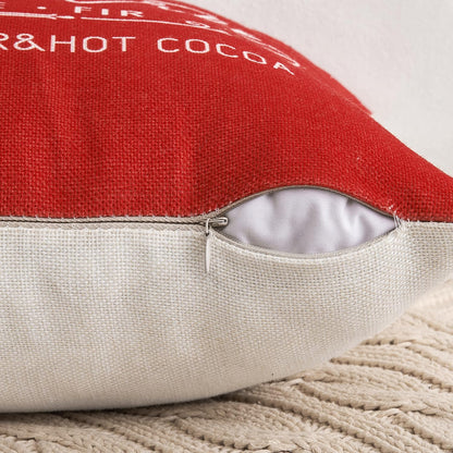 Set of 4 Holiday Red Decorative Pillow Covers 16X16 Inch Candy Canes Sleigh Christmas Tree Throw Pillow Cases Winter Seasonal Cushion Cases Home Decors for Sofa Couch Bedroom