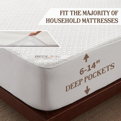 Twin Mattress Protector, Waterproof Noiseless Mattress Cover with Stretchable Pockets for 6-15 Inches Mattress, Soft Breathable Mattress Pad Machine Washable (White)