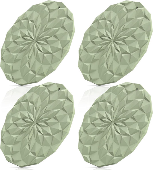 Silicone Trivet Mats - 4 Pack Pot Holders - 7.4'' Thickened Hot Pads for Hot Pots, Pans and Dishes, Heat Resistant Silicone Trivet for Table and Counter Top Desert Sage