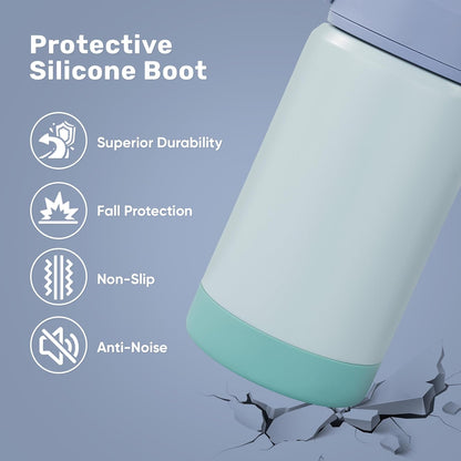 12 Oz Water Bottle, Kids Water Bottles for School, Toddler Water Bottle with Straw & Handle, 304 Stainless Steel Insulated Water Bottle, Non-Slip Silicone Base, BPA Free, Haze Blue