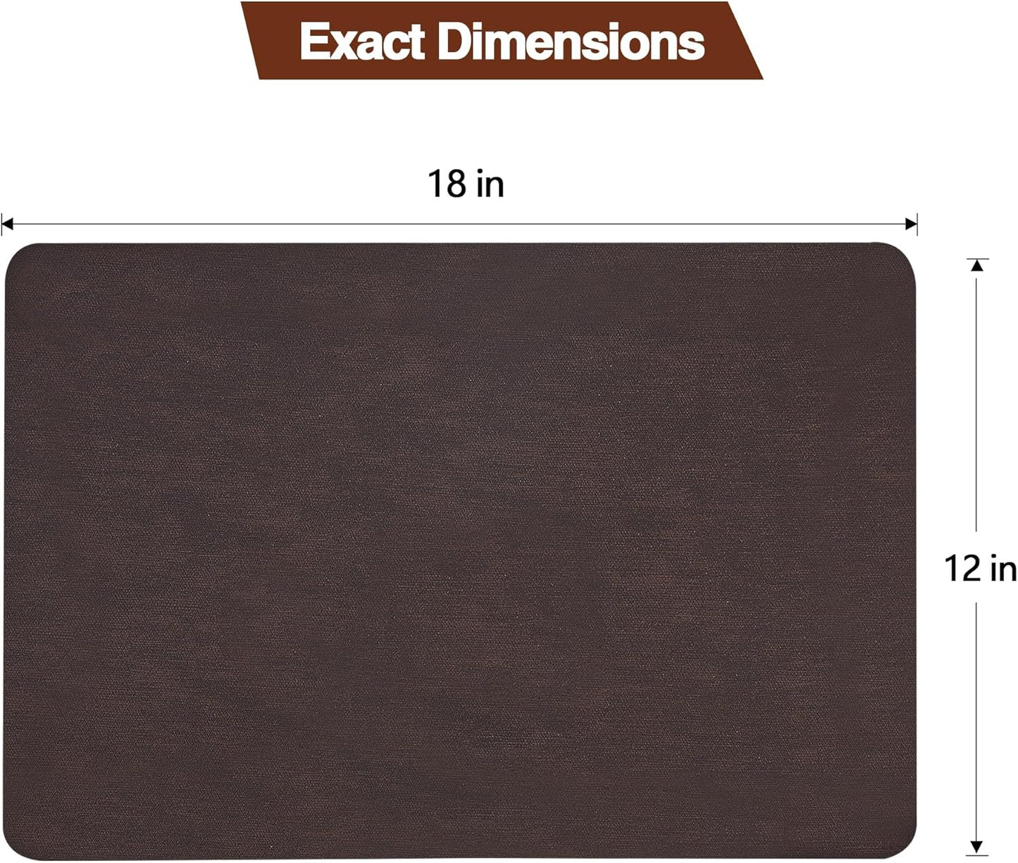 Faux Leather Placemats Set of 4 - Stain, Heat, and Spill Resistant, Non-Slip Design for Enhanced Dining and Kitchen Decor, 18 x 12 Inches (Dark Brown)