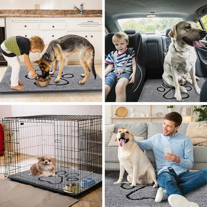 Luxury Chenille Bath Rug (Black 24X16) Dog Door Mat for Muddy Paws (Grey 30X20)