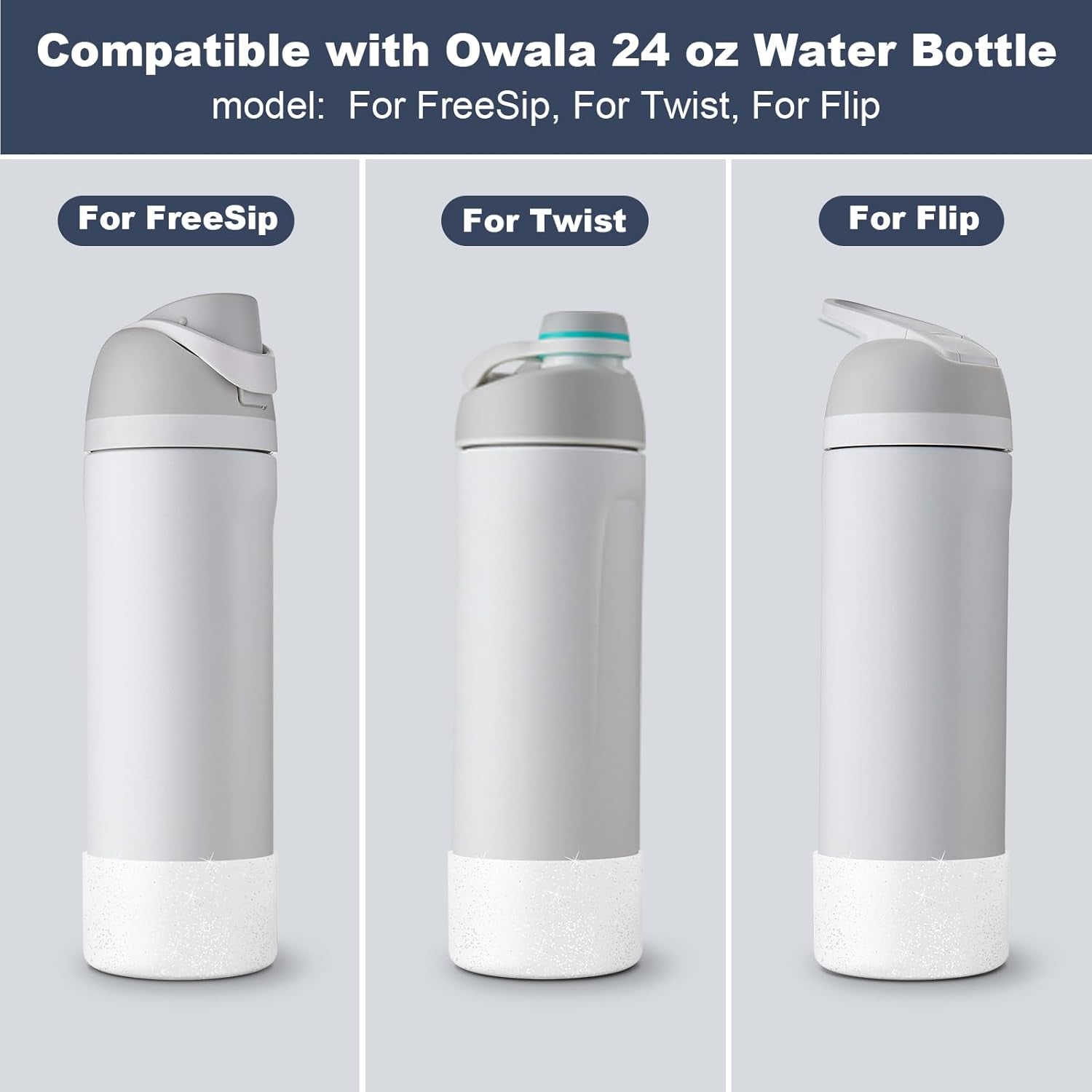 2 PCS Glitter Silicone Boot for Owala Water Bottle, Anti-Slip Protective Sleeve for Freesip/Twist/Flip Stainless Steel Water Bottles Accessories