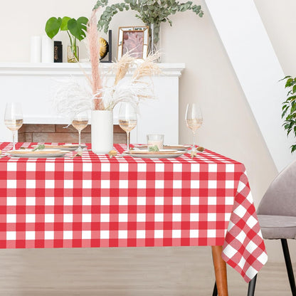 2 Pack Red Gingham Tablecloth Rectangular Red and White Checkered Tablecloths Disposable Plastic Red Plaid Table Cover for Parties, Christmas, Outdoor Picnic, Birthday, Wedding, Camping 54 × 108