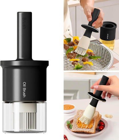 300ml Glass Oil Dispenser with Silicone Basting Brush - Versatile Kitchen Tool for Oils, Vinegars, and Sauces - Black